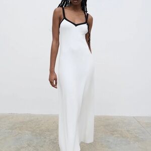 Elegant White Maxi Dress with Black Trim